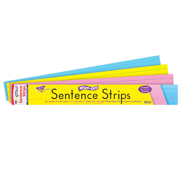 24" Multicolor Wipe-Off Sentence Strips, 30 Per Pack, 4 Packs - T-4002BN