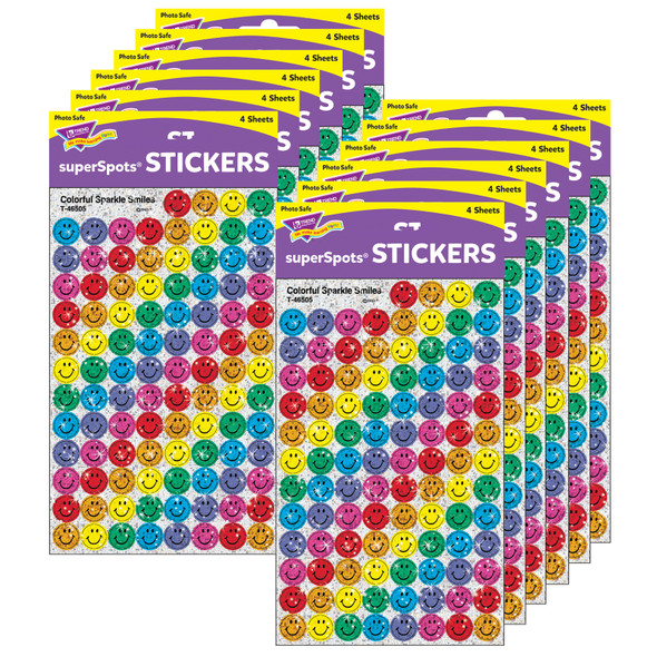 Colorful Smiles superSpots Stickers-Sparkle, 400 Per Pack, 12 Packs - T-46505BN