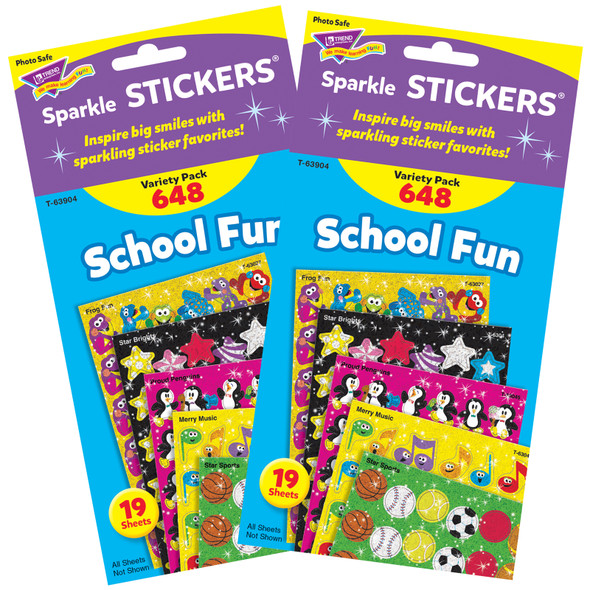 School Fun Sparkle Stickers Variety Pack, 648 Per Pack, 2 Packs - T-63904BN - 005089