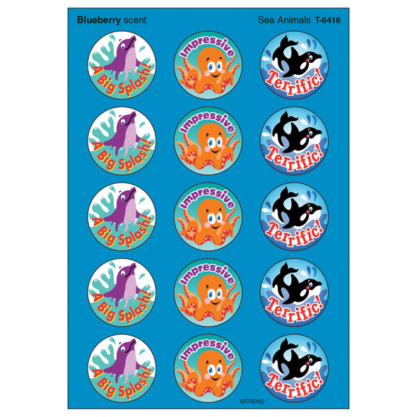 Sea Animals/Blueberry Stinky Stickers, 60 Ct - T-6416