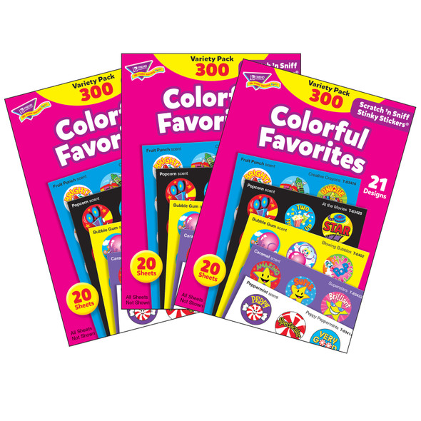 Colorful Favorites Stinky Stickers Variety Pack, 300 Per Pack, 3 Packs - T-6481BN