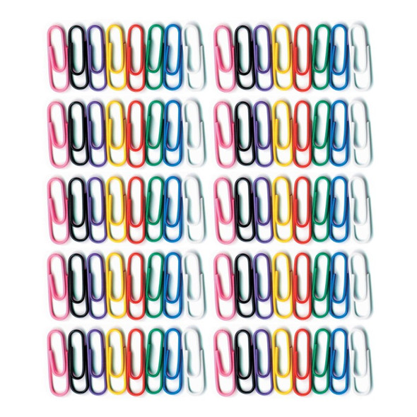 Vinyl-Coated Paper Clips, No. 1 Standard Size, 100 Per Pack, 10 Packs