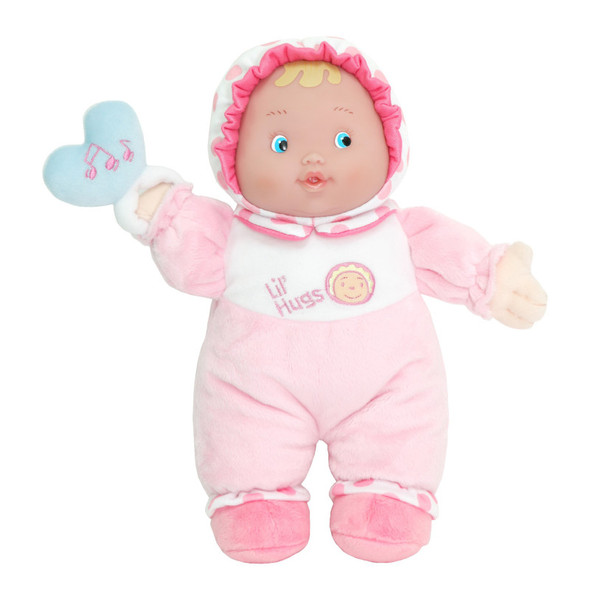 Lil' Hugs Baby's First Soft Doll, Vinyl Face, Pastel Outfits with Rattle, 12" Caucasian