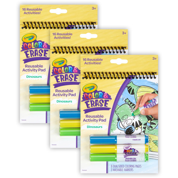Color & Erase Reusable Activity Pad, Dinosaurs, Pack of 3 Color & Erase Reusable Activity Pad, Dinosaurs, Pack of 3