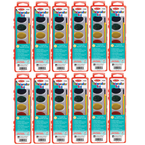 Semi-Moist Watercolor Paint Set, Oval Pan with Brush, 8 Assorted Colors, 12 Sets Semi-Moist Watercolor Paint Set, Oval Pan with Brush, 8 Assorted Colors, 12 Sets