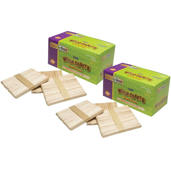 Regular Craft Sticks, Natural, 4-1/2" x 3/8", 1000 Pieces Pack, 2 Packs