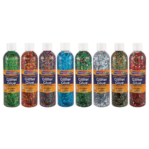 Glitter Glue, Assorted Confetti, 8 fl. oz., 8 Bottles