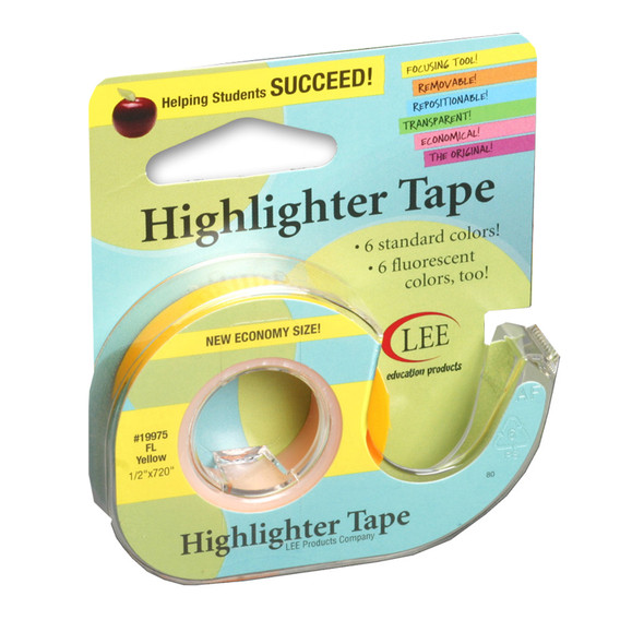 Removable Highlighter Tape, Fluorescent Yellow, Pack of 6