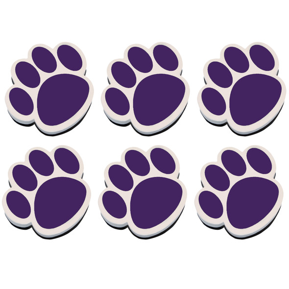 Magnetic Whiteboard Eraser, Purple Paw, Pack of 6