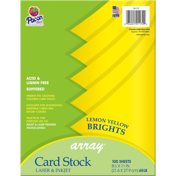 Card Stock, Lemon Yellow, 8-1/2" x 11", 100 Sheets