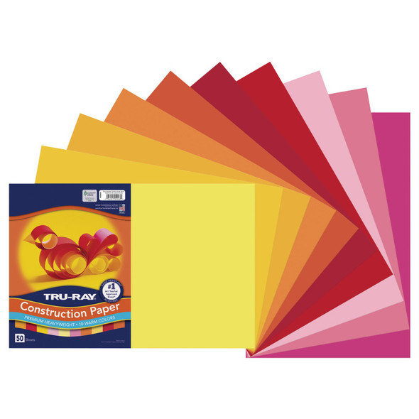 Construction Paper, Warm Assorted, 12" x 18", 50 Sheets