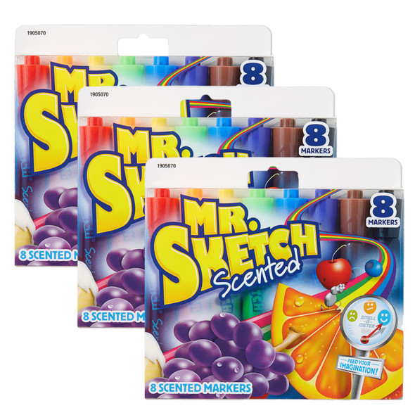 Scented Markers, Chisel Tip, Assorted Colors, 8 Per Pack, 3 Packs Scented Markers, Chisel Tip, Assorted Colors, 8 Per Pack, 3 Packs