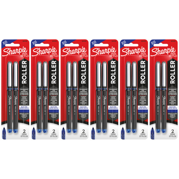Rollerball Pen, Needle Point (0.5mm), Blue Ink, 2 Per Pack, 6 Packs