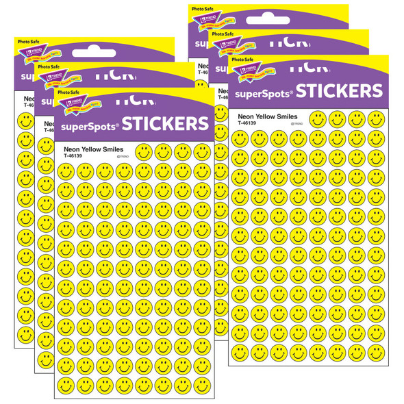 Neon Yellow Smiles superSpots® Stickers, 800 Per Pack, 6 Packs Neon Yellow Smiles superSpots® Stickers, 800 Per Pack, 6 Packs