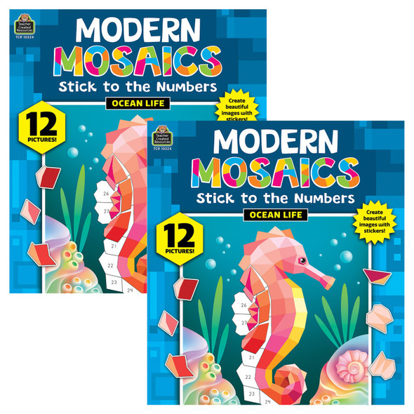 Ocean Life Modern Mosaics Stick to the Numbers Activity Book, Pack of 2 Ocean Life Modern Mosaics Stick to the Numbers Activity Book, Pack of 2
