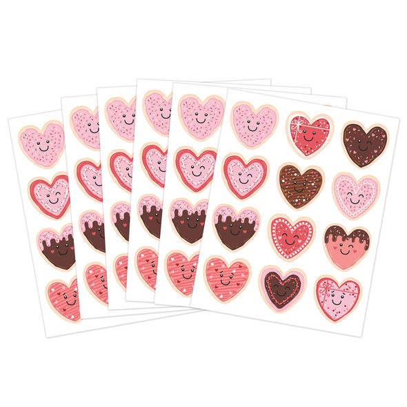 Frosted Heart Cookies Stickers, Pack of 72 Frosted Heart Cookies Stickers, Pack of 72