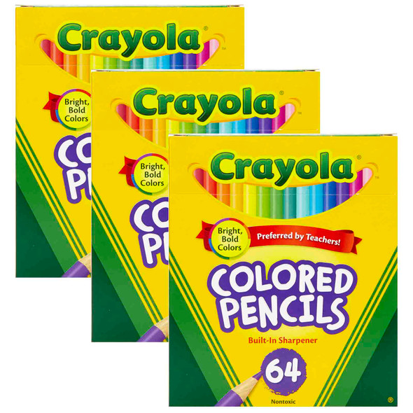 Crayola Half-Size Colored Pencils, 64 colors w/sharpener per box, Set of 3 boxes