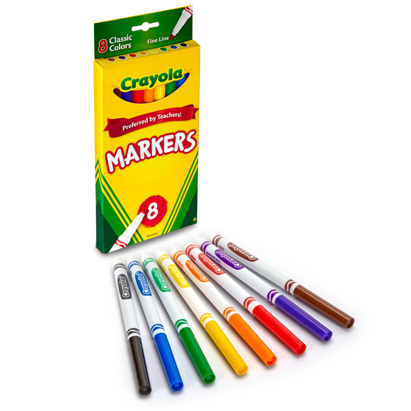 Crayola Ultra-Clean Washable Markers, Fine Tip, 8 Classic Colors/Box, 6  Boxes (BIN7809-6)