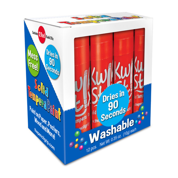 Solid Tempera Paint Sticks, Single Color Pack, Red, Pack of 12