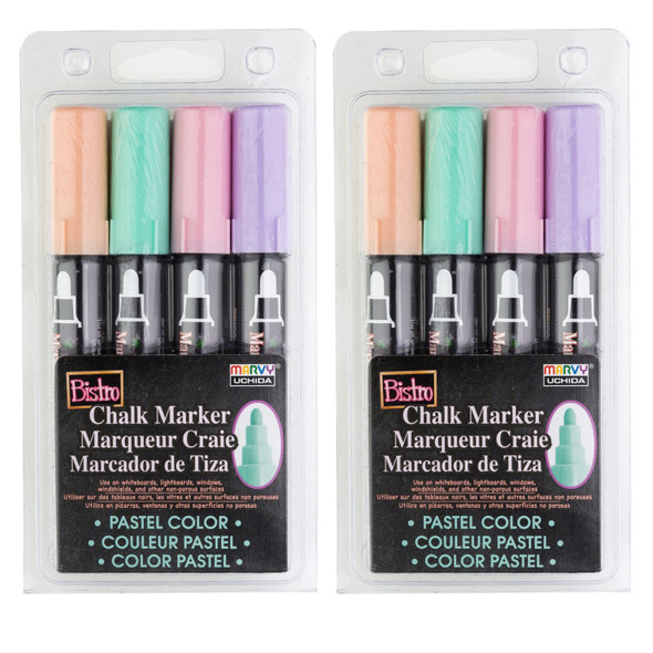 Bistro Chalk Markers, Broad Tip, Blush Pink, Peppermint, Pastel Peach, Pale Violet, 4 Per Pack, 2 Packs