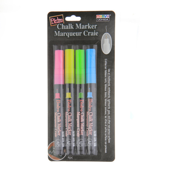 Bistro Chalk Markers, Extra Fine Tip 4-Color Set, Fluorescent Pink, Blue, Green, Yellow Bistro Chalk Markers, Extra Fine Tip 4-Color Set, Fluorescent Pink, Blue, Green, Yellow