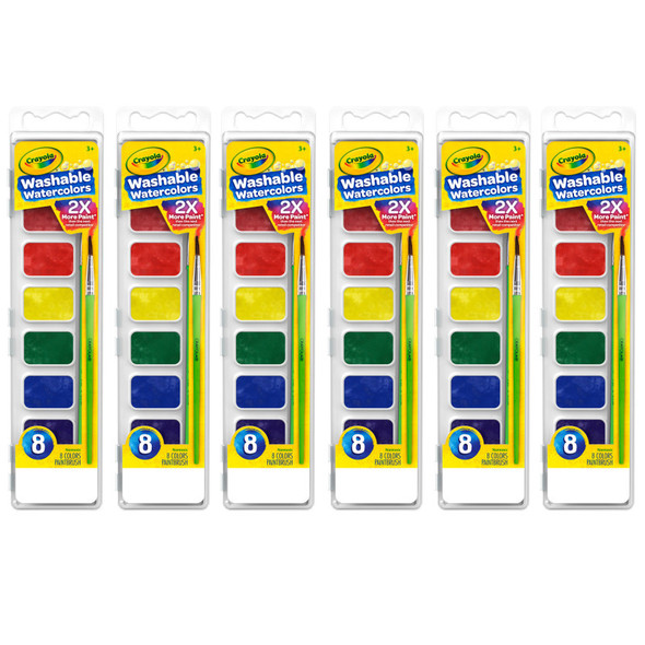 Semi-Moist Washable Watercolor Set, 8 Colors Per Set, 6 Sets BIN525-6