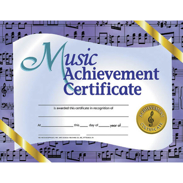 Music Achievement Certificate, 8.5" x 11", Pack of 30 H-VA536