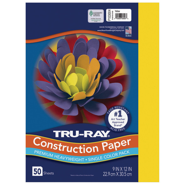 Construction Paper, Heavyweight, Yellow, 9" x 12", 50 Sheets