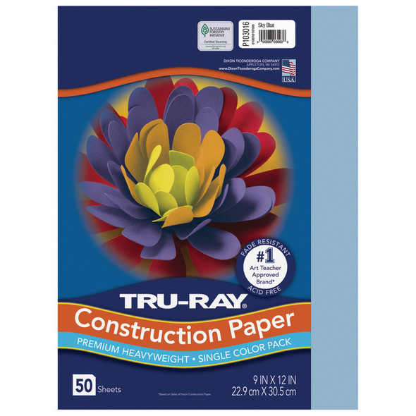 Construction Paper, Heavyweight, Sky Blue, 9" x 12", 50 Sheets