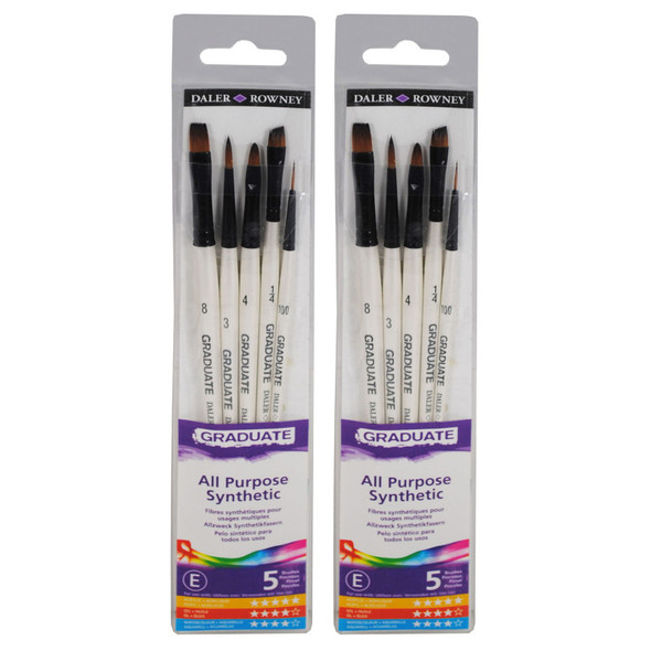 Graduate All Purpose Selection Brush Set, Synthetic, 5 Pieces Per Set, 2 Sets