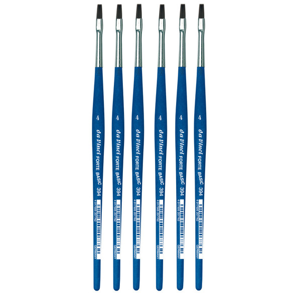 FORTE BASIC Student Brush, Synthetic, Acrylic, Flat, Series 394, Size 4, Pack of 6