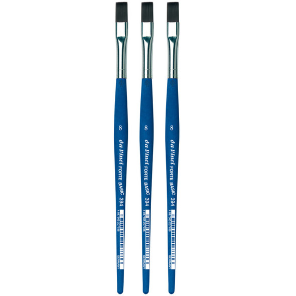 FORTE BASIC Student Brush, Synthetic, Acrylic, Flat, Series 394, Size 8, Pack of 3