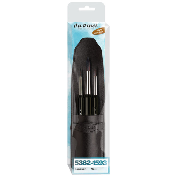 CASANEO Travel Pocket Brush, Extra Soft Synthetic, Watercolor, Series 5382-1593, 3 Brush Set in Case