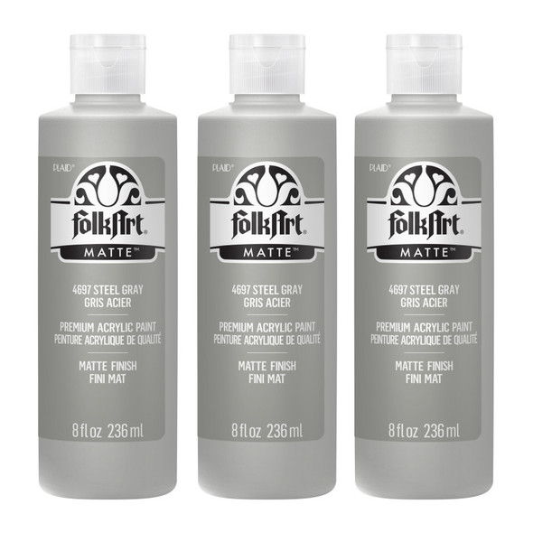 Acrylic Paint Matte, 8oz., Steel Gray, Pack of 3