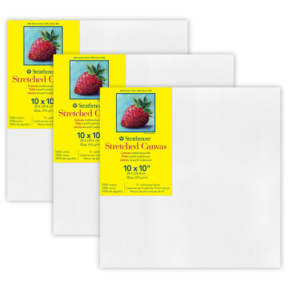 300 Series Traditional Stretched Canvas, 10x10 inch, Pack of 3
