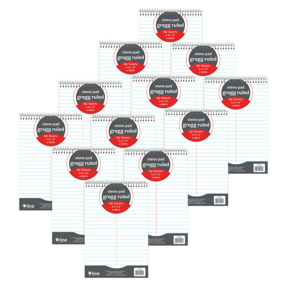 Steno Pad, 6" x 9", Gregg Ruled, 80 Sheets, White, Pack of 12