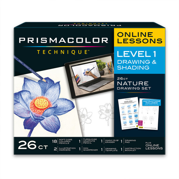 Technique, Art Supplies and Digital Art Lessons, Nature Drawing Set, Level 1, Flower Drawing, 26 Count