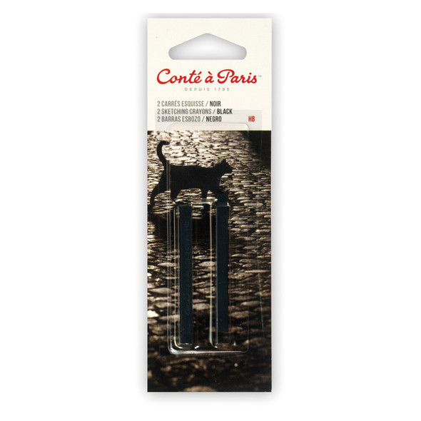Carrés Esquisse Sketching Pastel Crayons, Black HB, Pack of 2