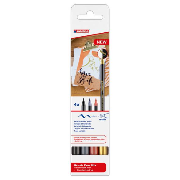 1340 Series Metallic Brush Pens, Assorted Colors, Set of 4
