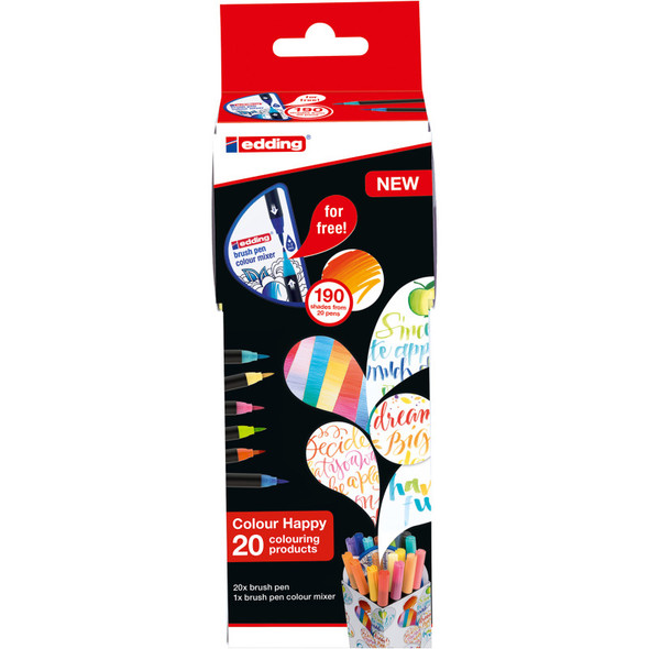 Colour Happy Brush Pen Box, Assorted Colors, Set of 20