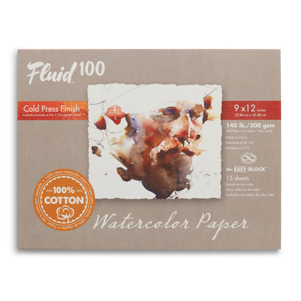 Fluid™ 100 Cold Press Watercolor Paper Block, 140lb.
