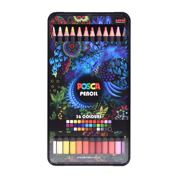 uni® POSCA Oil-Based Colored Pencils, 4.0mm Lead, Assorted Set, 36 Pack