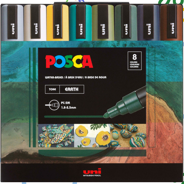 uni® POSCA PC-5M Water-Based Paint Markers, Reversible Medium Tip (1.8-2.5mm), Earthtone Ink Colors, 8 Pack
