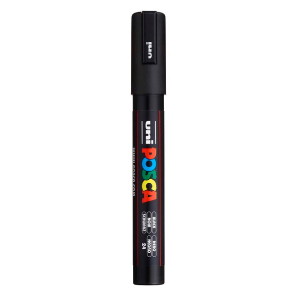 uni® POSCA PC-5M Water-Based Paint Markers, Reversible Medium Tip (1.8-2.5mm), Black