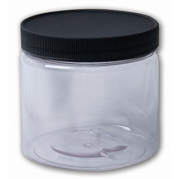 Plastic Wide-Mouth Jar With Black Lid, 16 oz, Clear