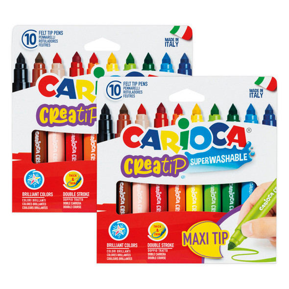 Creatip Maxi Tip Washable Felt Tip Pens, 10 Per Pack, 2 Packs