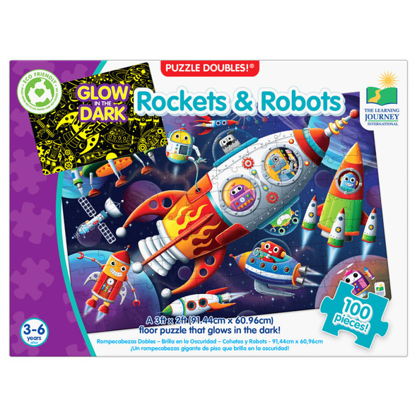Puzzle Doubles - Glow In The Dark - Rockets & Robots Puzzle Doubles - Glow In The Dark - Rockets & Robots