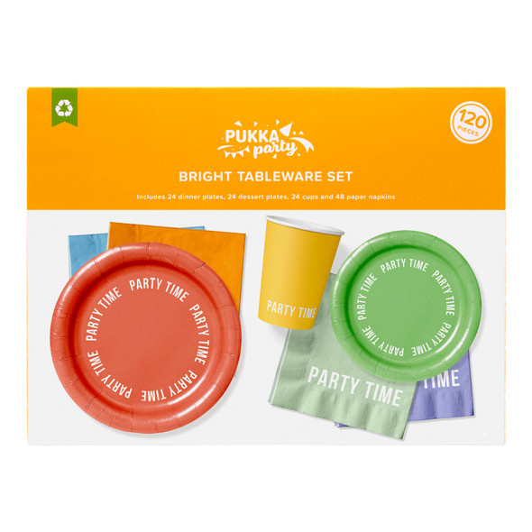 Bright Party Time Tableware Set, 116 Pieces