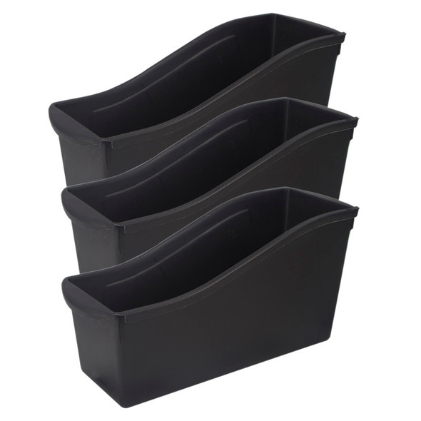 Large Book Bin, 7"H x 14.3"D x 5.3"W, Black, Pack of 3