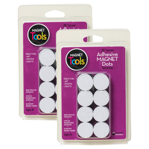 Adhesive Magnet Dots, 3/4" Diameter, 100 Per Pack, 2 Packs